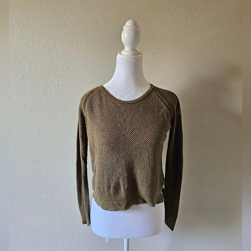 Rag & Bone Army Green Long Sleeve See Through Kint Sweater Top XS